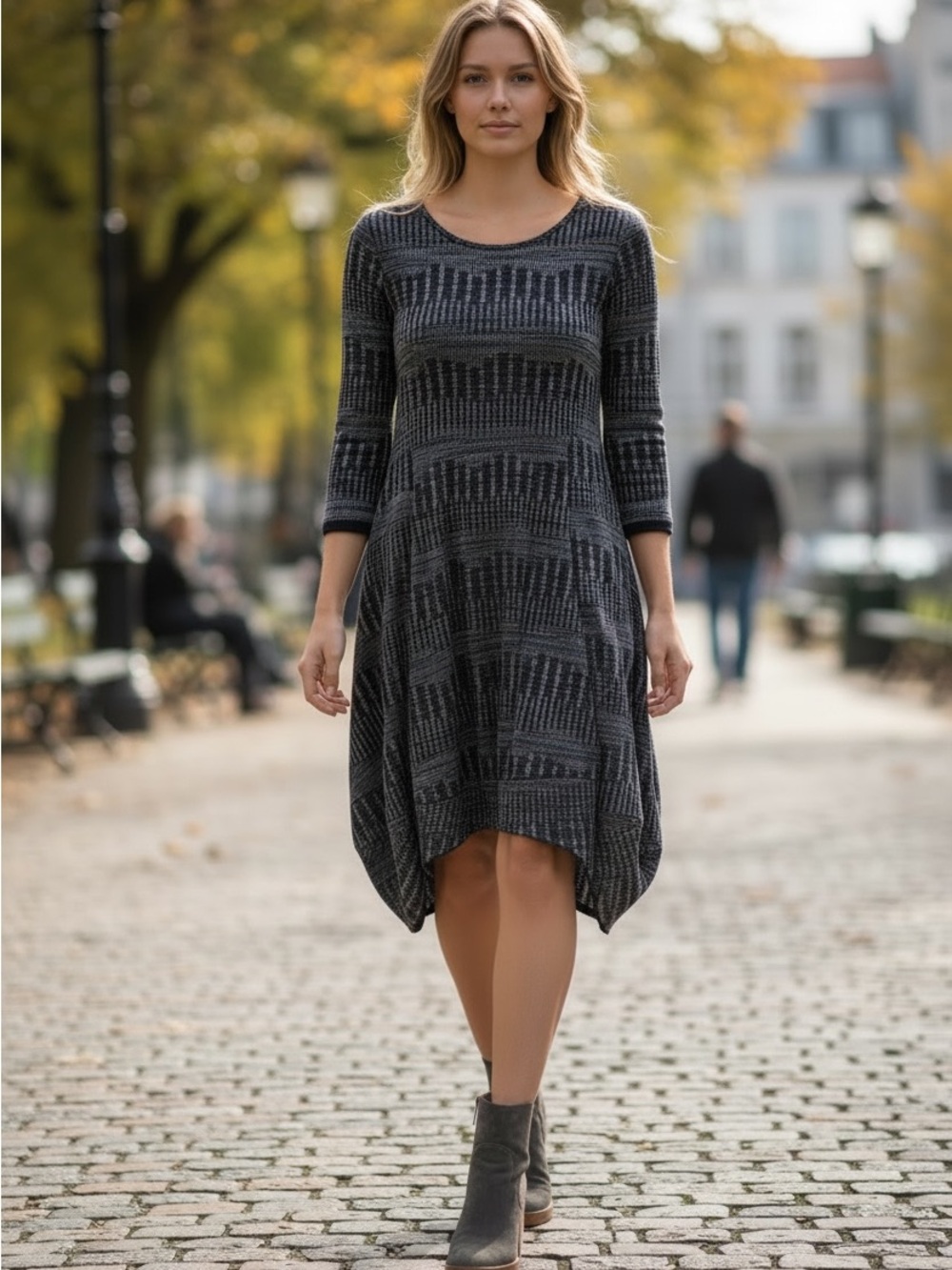 Multicoloured Patterned Sculpted Skirt Knit Dress